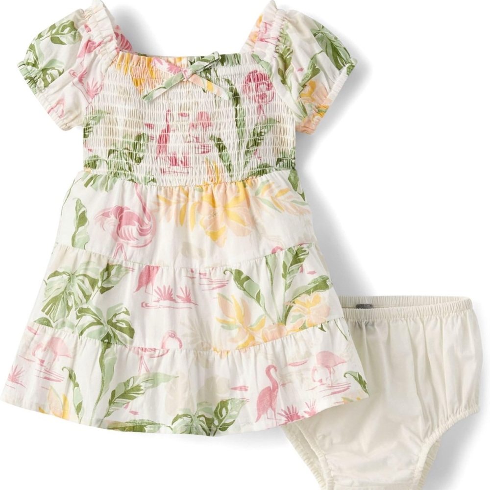 Floral Palm Baby Dress with Bloomers